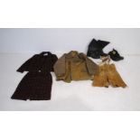 A quantity of vintage clothes, including a 'Ganterie Moderne S. A.' leather military jacket, a