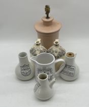 Three vintage "improved inhalers", plus two Victorian stoneware jugs etc