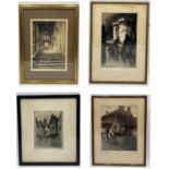 A collection of four architectural etchings and photographs, signatures include Graham Clilverd,