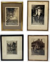 A collection of four architectural etchings and photographs, signatures include Graham Clilverd,