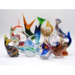 A collection of art glass fish, including Murano, Bohemia, Phoenician etc.