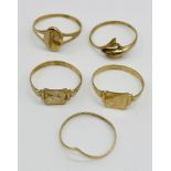 Five 9ct gold rings, total weight 4.3g