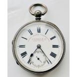 A hallmarked silver pocket watch the face inscribed "Coast Guards Timekeeper, W E Watts & Co,