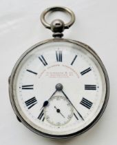 A hallmarked silver pocket watch the face inscribed "Coast Guards Timekeeper, W E Watts & Co,