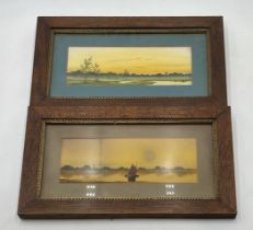 A pair of watercolours in matching frames, one shows misty fenland landscape (possibly signed WJP ?)