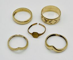 Five 9ct gold rings (1 A/F) total weight 10.9g