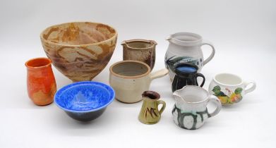 A collection of various studio pottery, including Marianne de Trey jug, Cath Wyllie etc.