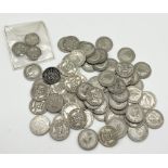 A collection of silver and part silver sixpences and threepenny bits