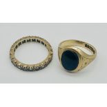 A 9ct eternity ring along with a 9ct gold "pinkie" ring set with onyx, total weight 5g