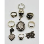 A collection of 925 silver jewellery, lockets, rings etc.