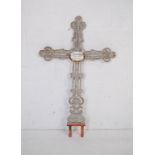 A French cast iron cross, with enamel plaque reading 'Sr M. du St Espirit, 1854 - 1920, 34 ans de