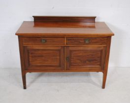 An Edwardian inlaid mahogany washstand, raised on tapered legs - length 108cm, depth 51cm, height