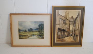 Two framed watercolours signed by Mary Williams RWA, depicting the river Otter and St Ives,