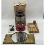 An assorted lot including a Tilley "Stormlight" lamp, an auctioneers gavel and rest, a decorative
