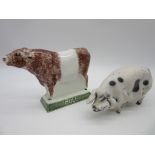 A Raku figure of a sow signed JB and dated October '06 (some losses) along with a Rye pottery figure
