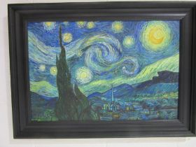 After Van Gogh, an 20th century unsigned oil painting of "The Starry Night", 61cm x 91.5cm