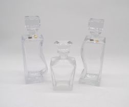 A signed Orrefors glass decanter - slight chip to stopper, along with a pair of Bohemia Crystal