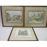 Three watercolours, Wells Cathedral and two local scenes, all signed A Bishop