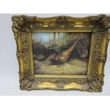 A reproduction picture of a pheasants in ornate gilt frame, overall size 30cm x 35cm