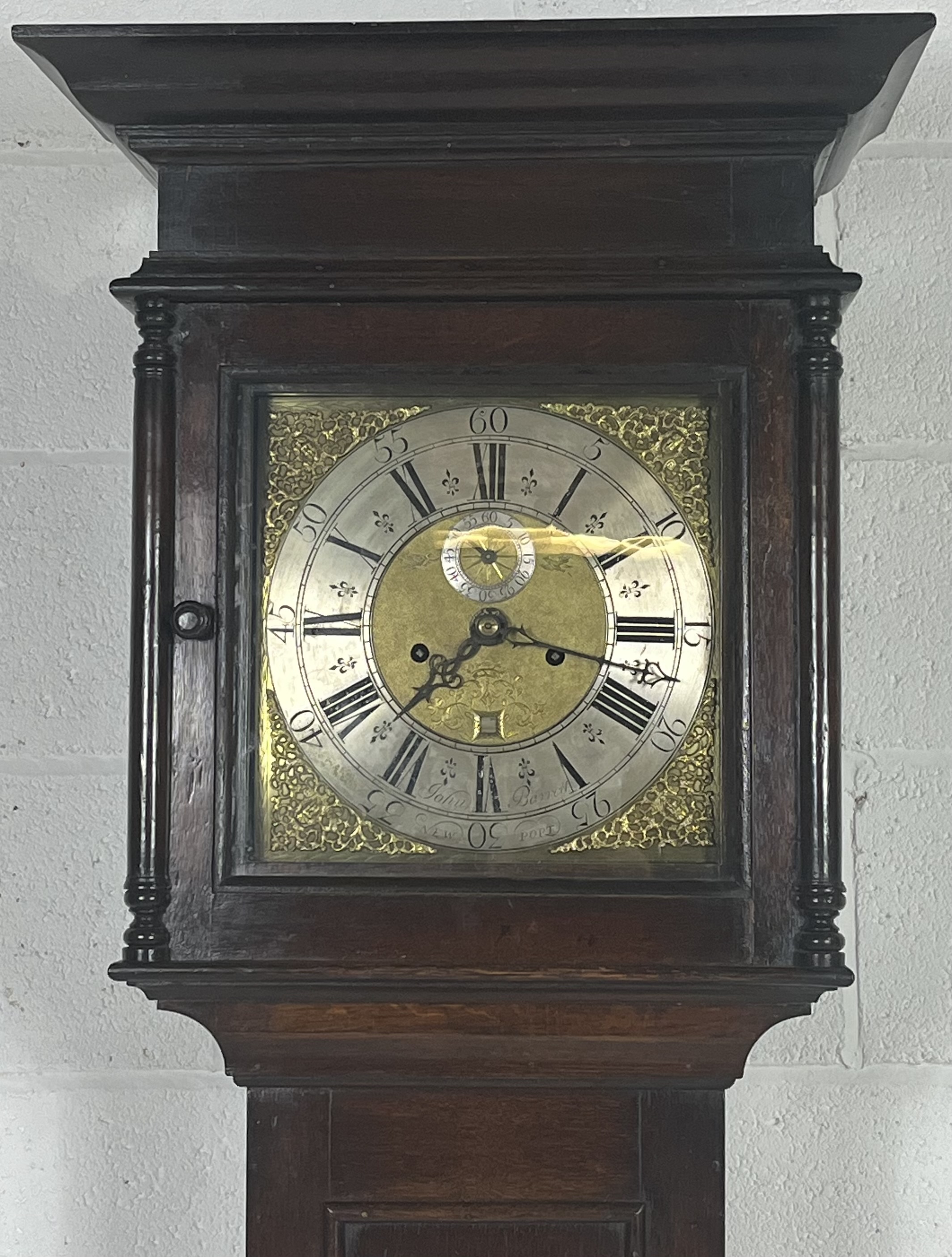 A Georgian oak long case clock with a brass and silvered dial which bears the inscription John - Image 4 of 8
