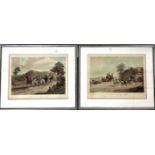 Two framed Aquatints by Richard Gilson Greeve of "One mile from Gretna" and "A false alarm on the