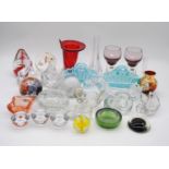 A collection of various art glass, including a pair of Edinburgh Crystal vases, paperweights etc.