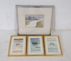 A set of three framed watercolours of boats, signed 'Beckwith', along with another framed