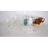 A quantity of glassware and ceramics, including two glass rummers, a signed Murano vase, harvest