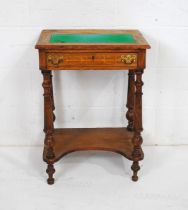 A Victorian side table, with single drawer and inlaid detailing - length 50.5cm, depth 35cm,