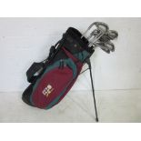 A set of left handed Ping Zing irons (3-9 and putter) along with a Regal "grasshopper" in carry bag