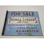 Local interest- An enamelled double sided flanged "For Sale" sign for Thomas Sanders and Staff,