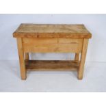 A pine butcher's block, with single drawer - length 107cm, depth 50cm, height 81.5cm