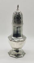 A hallmarked silver sugar caster, height 21.5cm