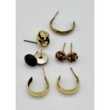 A pair of sapphire earrings set in unmarked 9ct gold along with a pair of 9ct earrings, 1 single