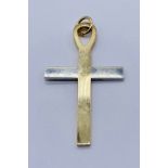 A yellow and white 9ct gold cross, height 6cm, weight 11.6g