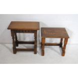 An oak stool along with a small oak table