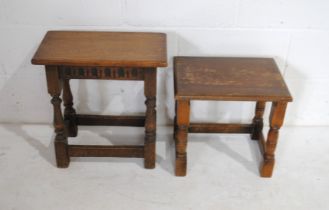 An oak stool along with a small oak table