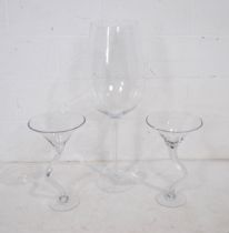 Three decorative oversized glasses - largest measuring 79cm high