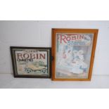 A vintage Ogdens Robin Cigarettes advertising mirror, along with a modern framed Robin advertising