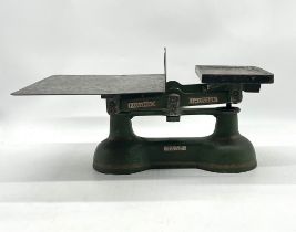 A set of vintage commercial scales marked "F Cullen & Co" "Taunton" and "to weigh 28 LBS"