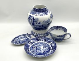 An assortment of Spode blue and white Italian china including a Vase, an oversized cup plus two