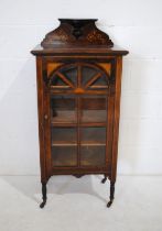 An Edwardian inlaid display cabinet, raised on turned legs - length 54cm, depth 38cm, height 120cm