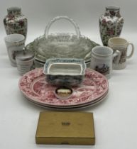 A collection of china and glass including commemorative ware including glass marking the