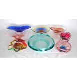 A collection of art glass bowls and dishes, including Murano, Chribska etc.