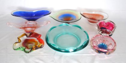 A collection of art glass bowls and dishes, including Murano, Chribska etc.