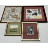Three framed embroidery pictures including a 1953 Queen Elizabeth ll Coronation design and a 1948