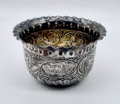 A Victorian hallmarked silver bowl with impressed decoration, weight 51.5g