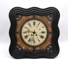 A Victorian French shaped wall clock, with Roman numerals and mother of pearl inlay - 47cm x 47cm