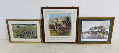 A collection of three horse racing related pictures including a large photograph taken at Royal