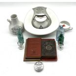 A collection of vintage medical related items including a "Dr Nelsons Improved Inhaler" and a "